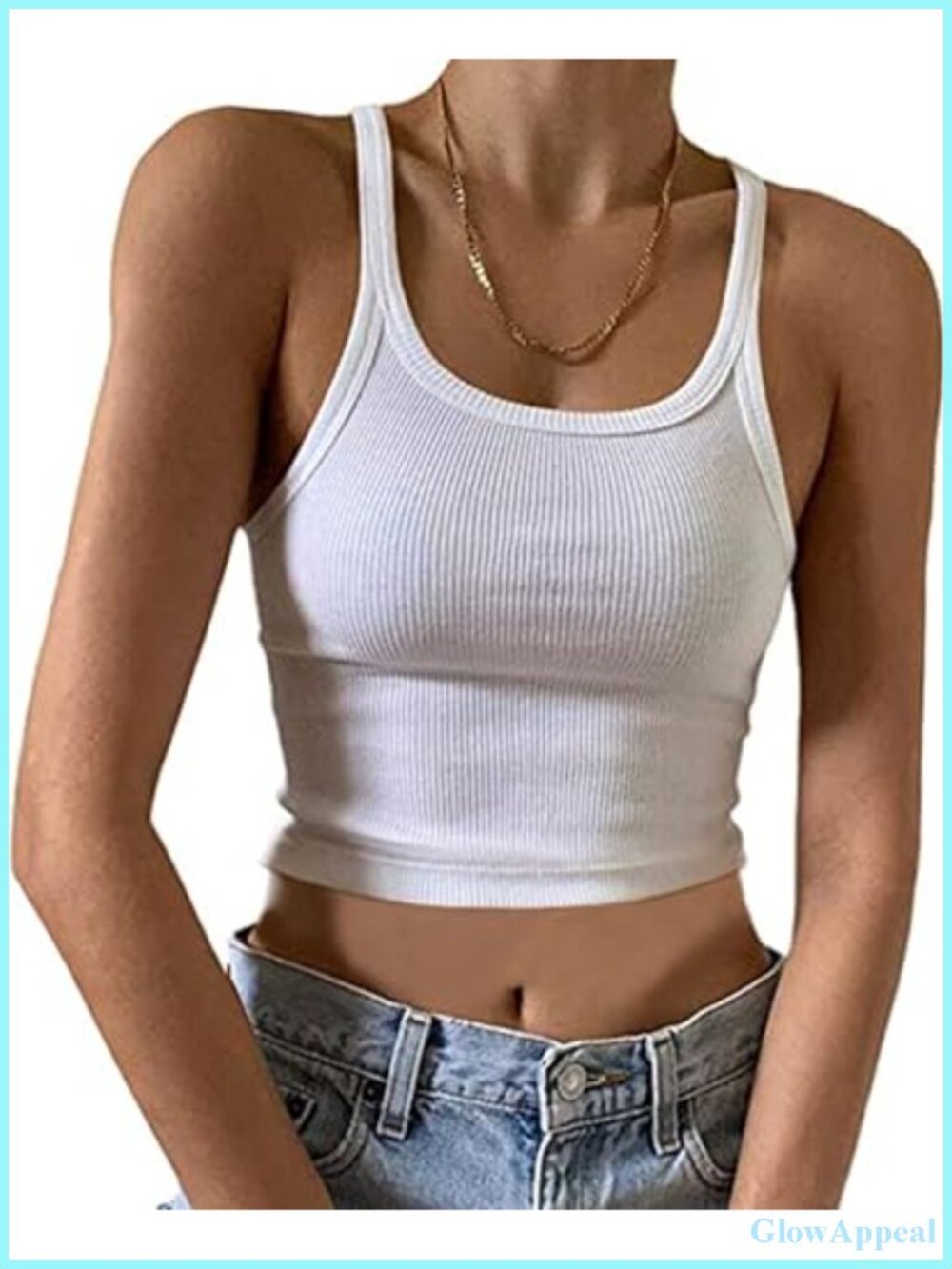 Ribbed Cotton Crop Tank Top Racerback Scoop Neck Slim Fit Women